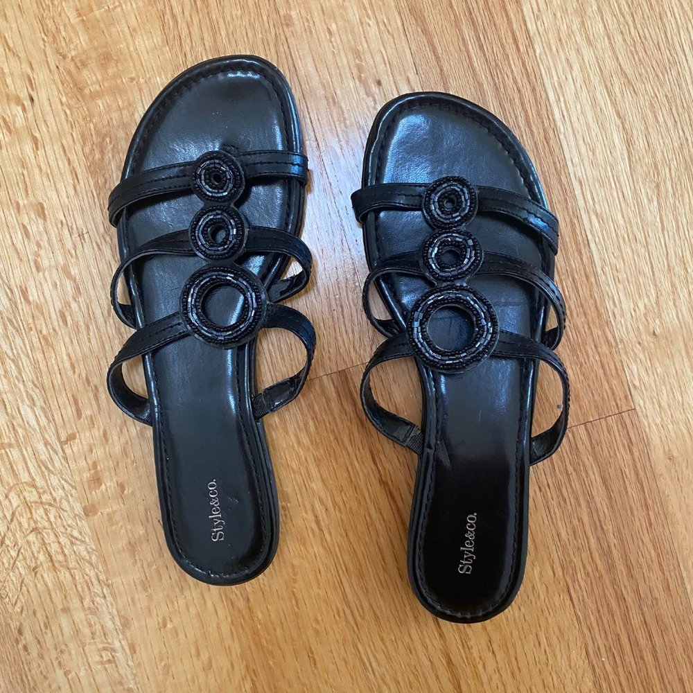 Style & Co Black Beaded Slide Sandals